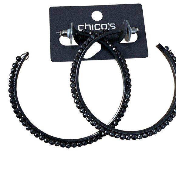 Chicos Black Beaded Hoop Earrings With Stud Closure - Picture 1 of 4